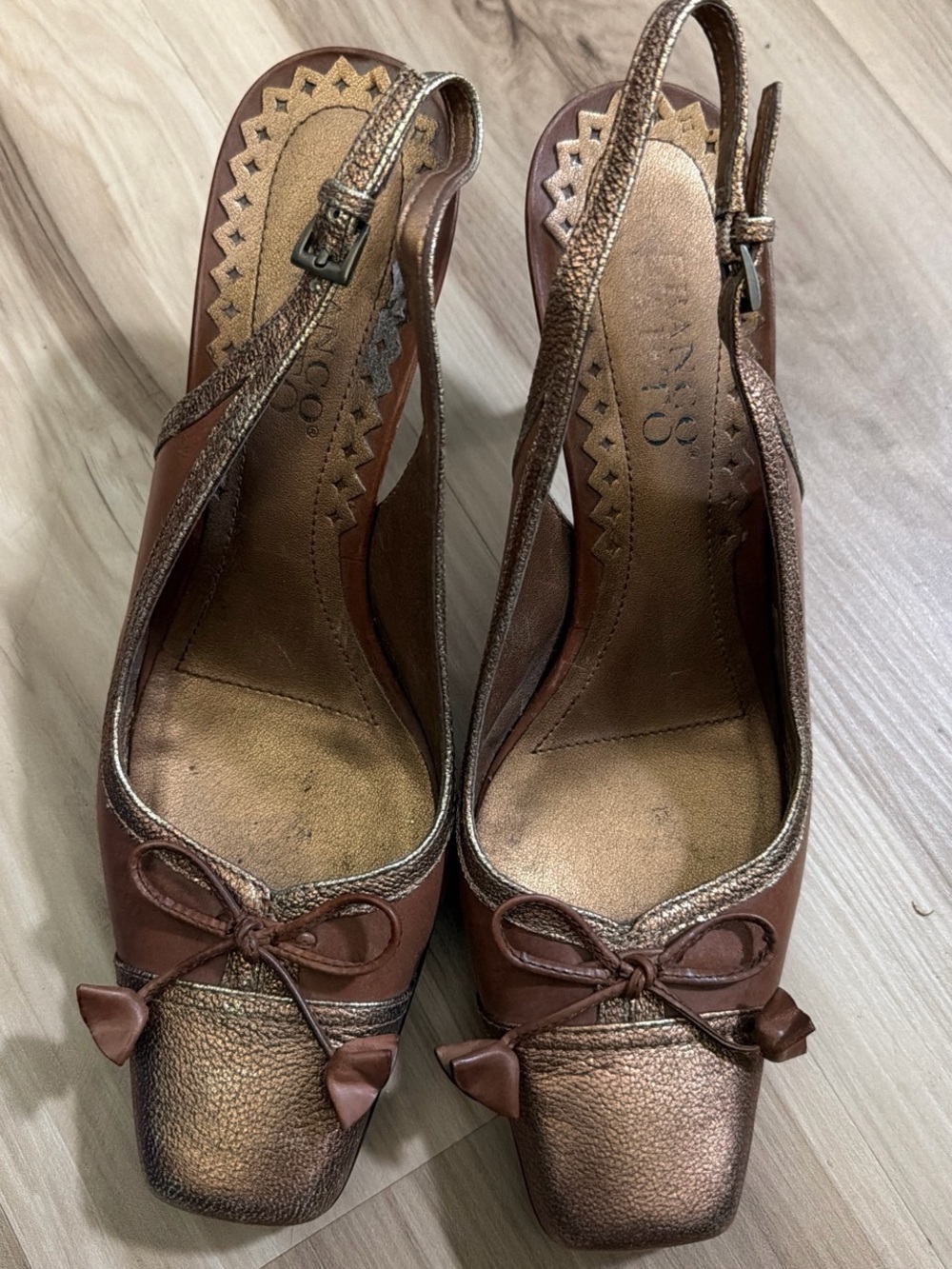 Franco Sarto Metallic Bronze Slingback Mules